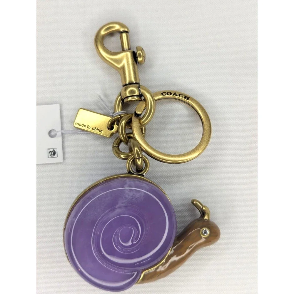 Coach Snail Bag Charm With Key Ring In Brass Purple CAX69 Keychain NWT